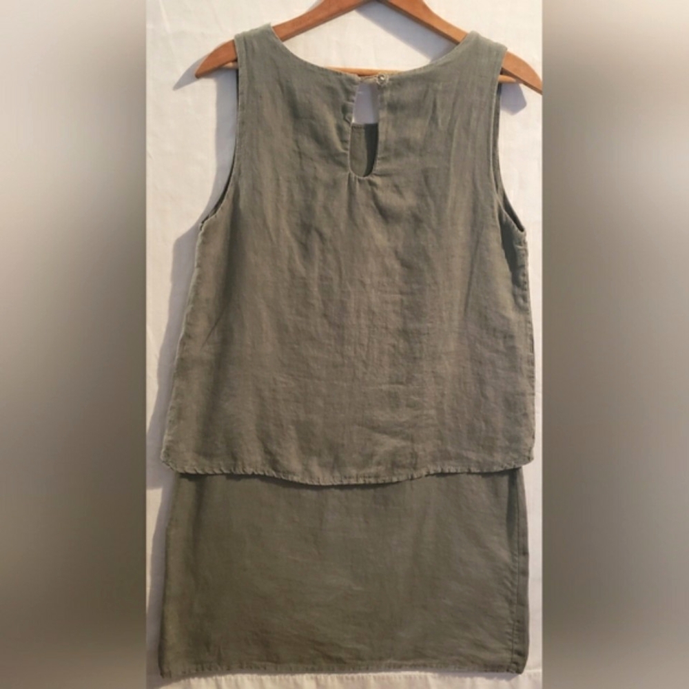 Lungo Larno Linen Summer Dress Olive Green Size S Beach Cruise Cottagecore Boho - Picture 4 of 8
